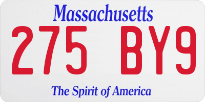 MA license plate 275BY9