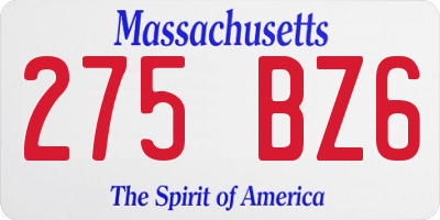 MA license plate 275BZ6