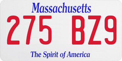 MA license plate 275BZ9