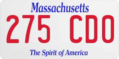 MA license plate 275CD0