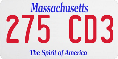 MA license plate 275CD3