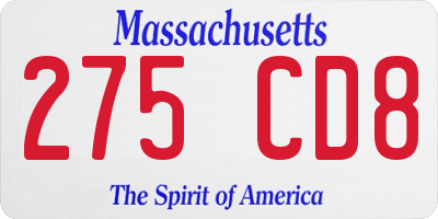 MA license plate 275CD8