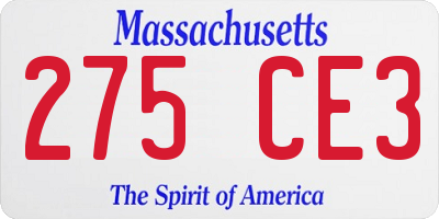 MA license plate 275CE3