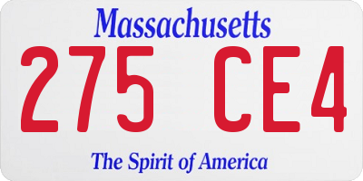 MA license plate 275CE4