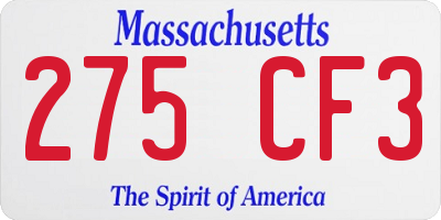 MA license plate 275CF3