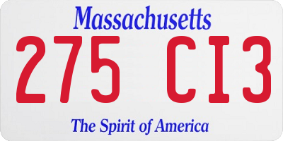 MA license plate 275CI3