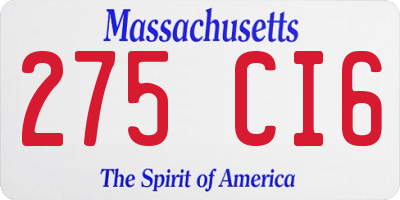 MA license plate 275CI6