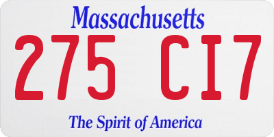 MA license plate 275CI7