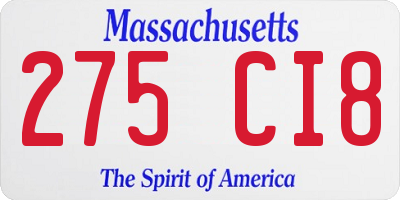 MA license plate 275CI8