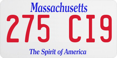 MA license plate 275CI9
