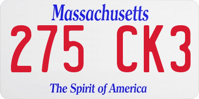 MA license plate 275CK3