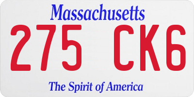 MA license plate 275CK6