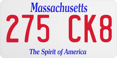 MA license plate 275CK8