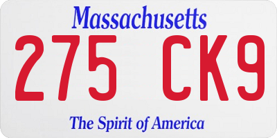 MA license plate 275CK9