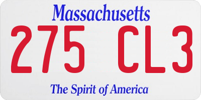 MA license plate 275CL3