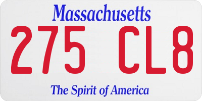 MA license plate 275CL8