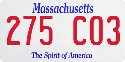 MA license plate 275CO3