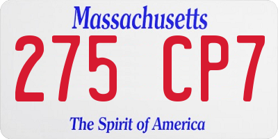MA license plate 275CP7