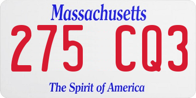 MA license plate 275CQ3