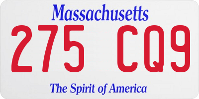 MA license plate 275CQ9