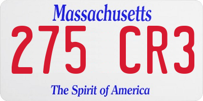 MA license plate 275CR3