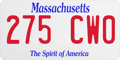 MA license plate 275CW0