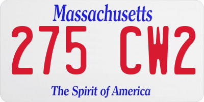 MA license plate 275CW2