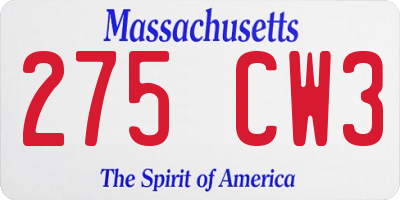 MA license plate 275CW3
