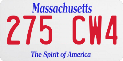 MA license plate 275CW4