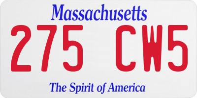 MA license plate 275CW5