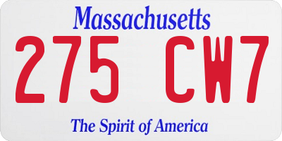 MA license plate 275CW7