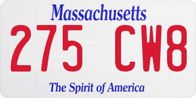 MA license plate 275CW8