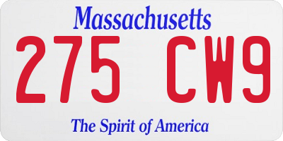 MA license plate 275CW9