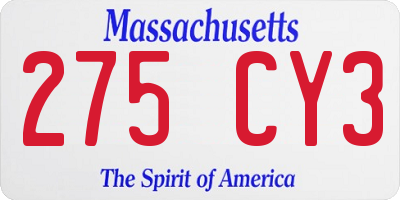 MA license plate 275CY3