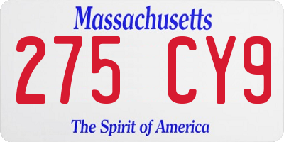MA license plate 275CY9
