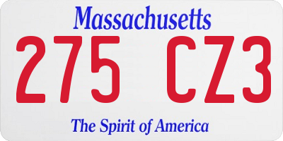 MA license plate 275CZ3