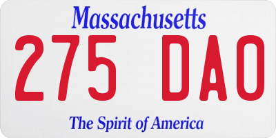 MA license plate 275DA0