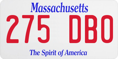MA license plate 275DB0