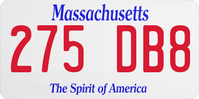 MA license plate 275DB8