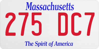 MA license plate 275DC7