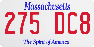 MA license plate 275DC8