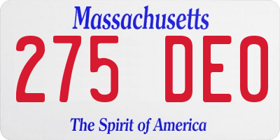 MA license plate 275DE0