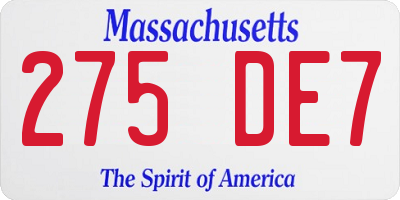 MA license plate 275DE7