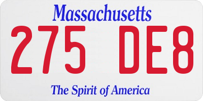 MA license plate 275DE8