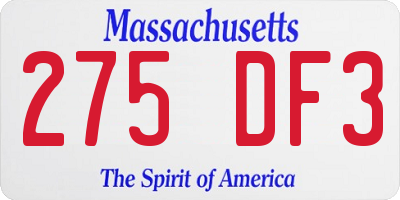 MA license plate 275DF3