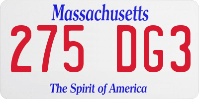 MA license plate 275DG3