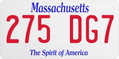 MA license plate 275DG7
