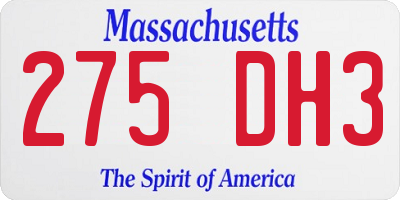 MA license plate 275DH3