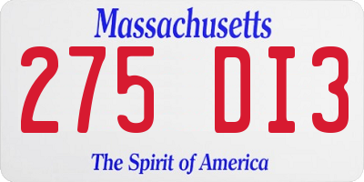 MA license plate 275DI3