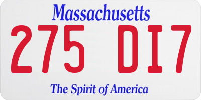 MA license plate 275DI7